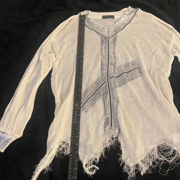 ZANZZA Sheer Distressed Knit Top – No Tag Est L - Picture 8 of 11